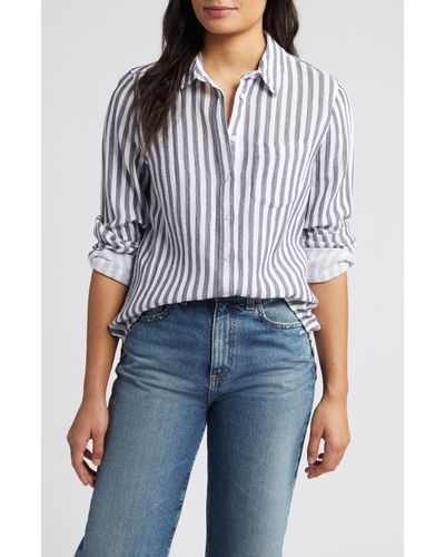 Caslon Caslon(r) Stripe Cotton Gauze Button-up Shirt - Blue