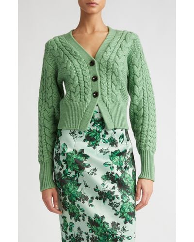 Emilia Wickstead Jacks Cable Knit Wool V-neck Cardigan - Green