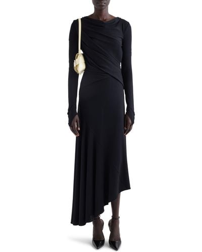 Givenchy Draped Long Sleeve Asymmetric Hem Dress - Black