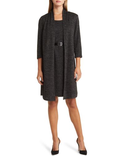 Connected Apparel Belted Sweater Dress With Jacket - Black