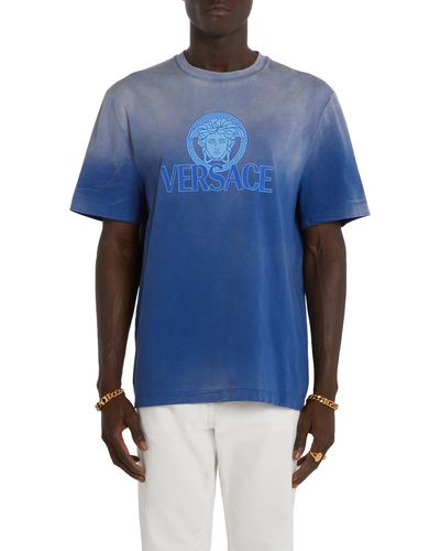 Versace Medusa Ombré Cotton Jersey Graphic T-shirt - Blue