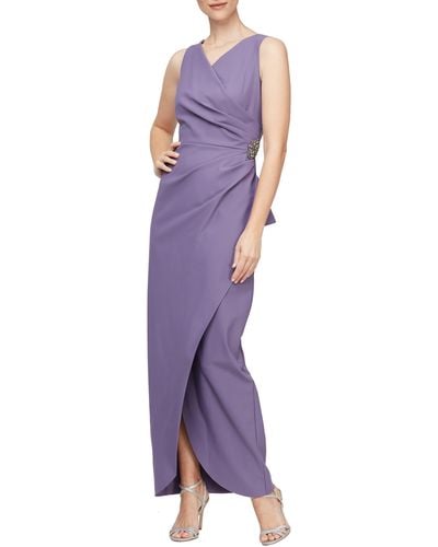 Alex Evenings Embellished Side Drape Column Gown - Purple