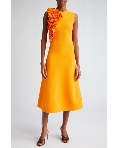 Lela Rose Floral Ruffle Sleeveless Knit Midi Dress - Orange