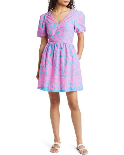 Lilly Pulitzer Suzie Floral Puff Sleeve A-line Dress - Purple