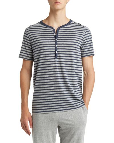 Daniel Buchler Heathered Stripe Recycled Cotton Blend Henley Pajama T-shirt - Gray