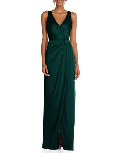 After Six Sleeveless Satin Faux Wrap Gown - Green