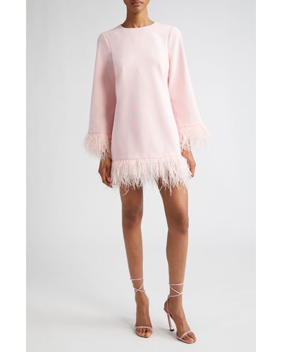 Likely Marullo Feather Trim Long Sleeve Dress - Pink