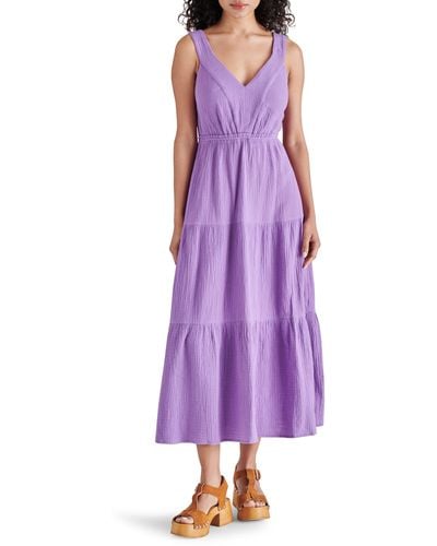 Steve Madden Amira Tiered Cotton Midi Dress - Purple