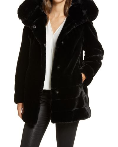 Gallery Hooded Faux Fur Coat - Black