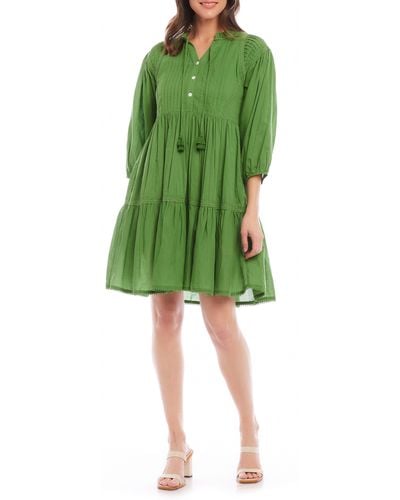 Karen Kane Tiered Lace Trim Cotton Dress - Green