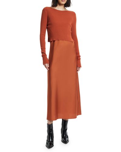 AllSaints Hera Satin Slipdress With Rib Sweater - Orange
