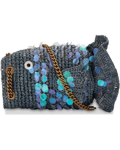 Kurt Geiger Raffia Fish Bucket Bag - Blue