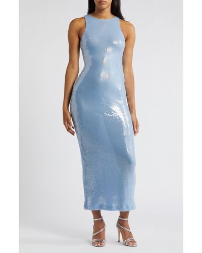 Rare London Sequin Sleeveless Maxi Dress - Blue