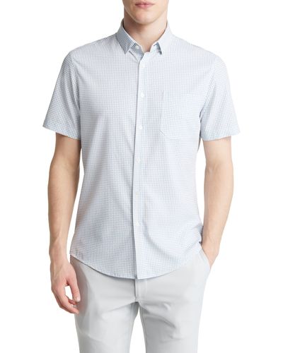 Mizzen+Main Mizzen+main Leeward Geometric Print Short Sleeve Button-up Performance Shirt - White