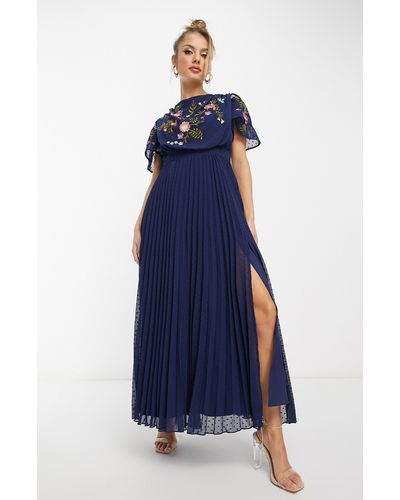 ASOS Floral Embroidered Clip Dot Chiffon Maxi Dress - Blue