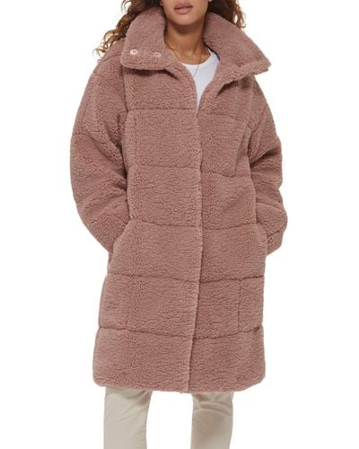 Levi's Quilted Fleece Long Teddy Coat - Brown