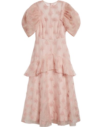 Erdem Illusion Neck Silk Organza Peplum Midi Dress - Pink
