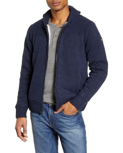 Schott Nyc Lined Wool Blend Zip Sweater Jacket - Blue