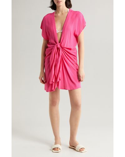 Elan Tie Front Cover-up Wrap Dress - Pink