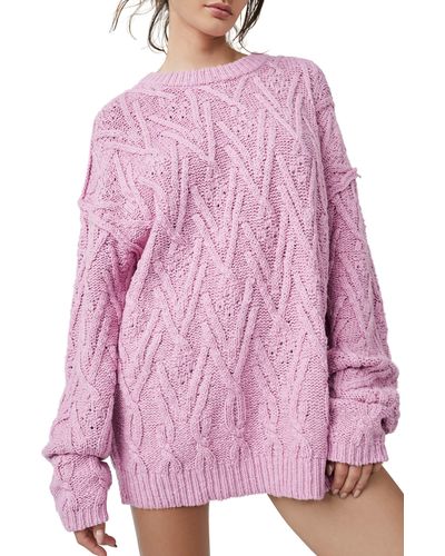 Free People Isla Cable Stitch Tunic Sweater - Pink