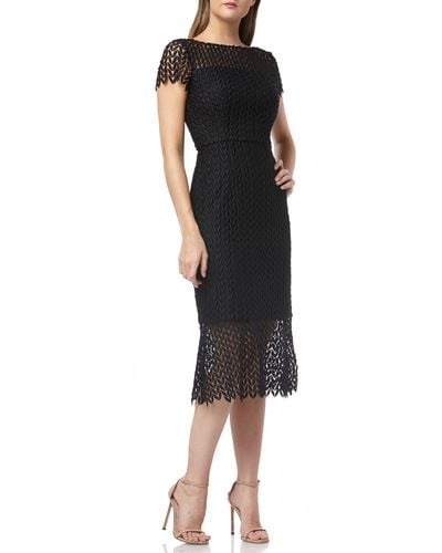 Kay Unger Tatum Floral Lace Midi Cocktail Dress - Black