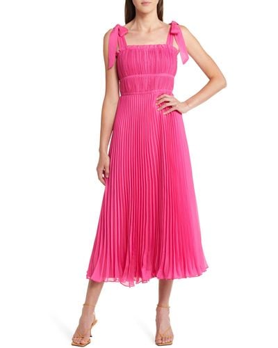 Adelyn Rae Bianca Pleated Organza Midi Dress - Pink