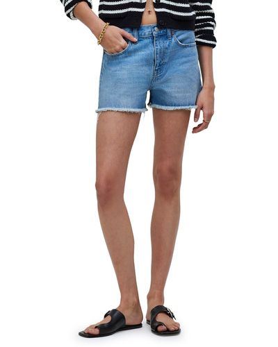 Madewell Frayed Relaxed Mid Length Denim Shorts - Blue