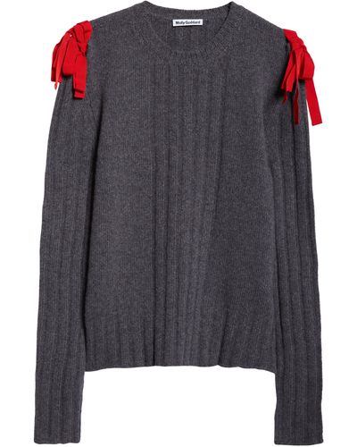 Molly Goddard Ozzy Bow Shoulder Wool Sweater - Gray