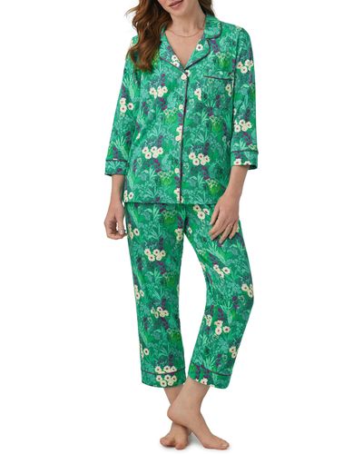 Bedhead Print Stretch Organic Cotton Jersey Crop Pajamas - Green