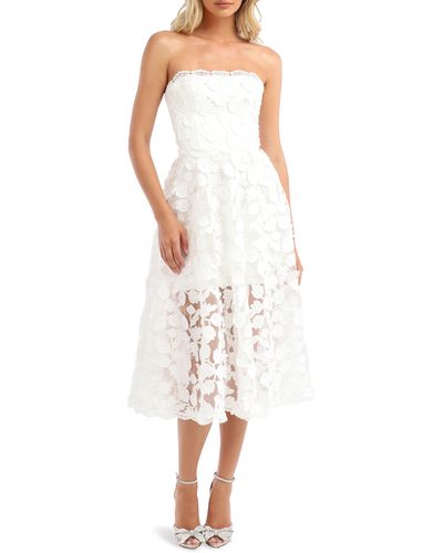 HELSI Florence Sequin Floral Strapless Midi Dress - White