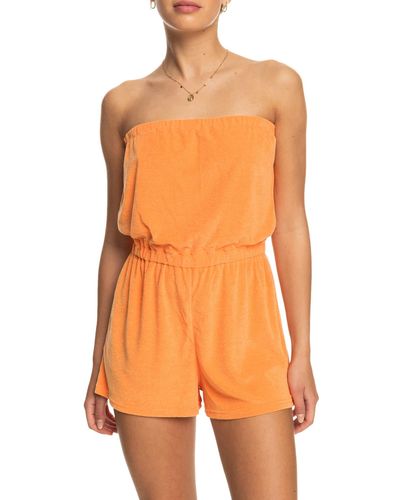 Roxy Special Feeling Strapless Terry Cloth Cover-up Romper - Orange