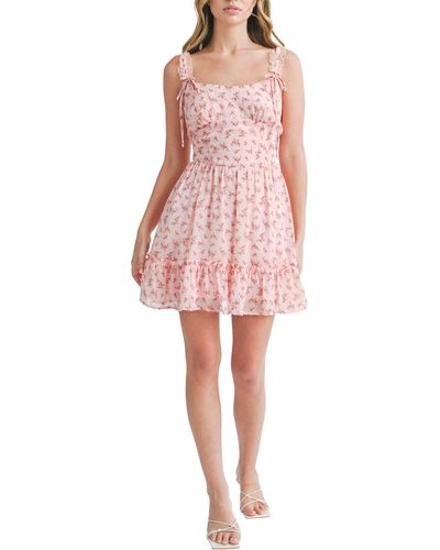 All In Favor Floral Bow Detail Mini Sundress In At Nordstrom, Size Small - Pink