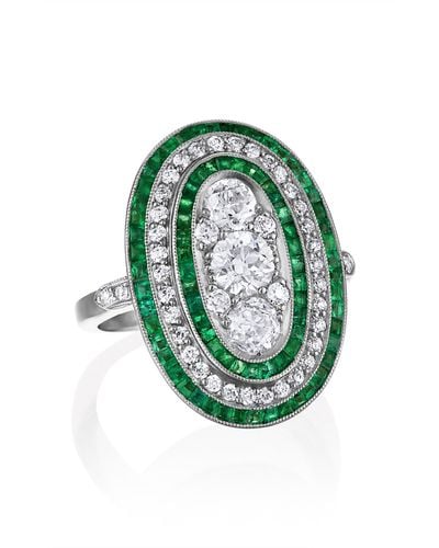 Mindi Mond Daring Deco Emerald & Diamond Ring - Green