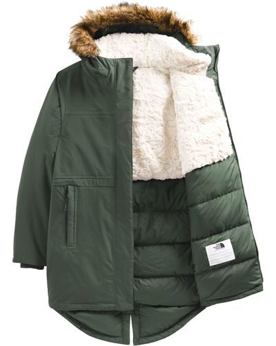 The North Face Kids' Arctic Waterproof 600 Fill Power Down Parka With Faux Fur Trim - Green