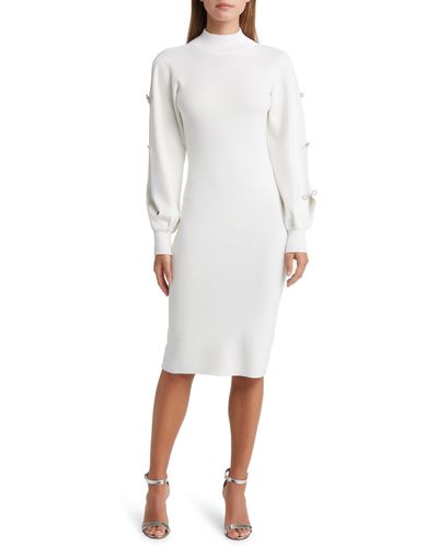 Eliza J Long Sleeve Sweater Dress - White