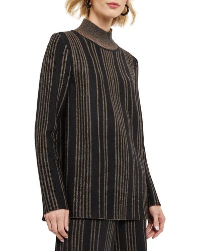 Misook Stripe Turtleneck Tunic Sweater - Black