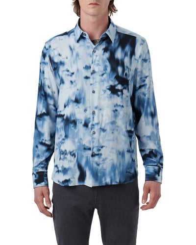 Bugatchi Julian Shaped Fit Abstract Airbrush Print Button-up Shirt - Blue