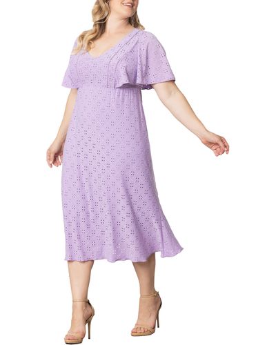 Kiyonna Lucy Short Sleeve Eyelet Midi Dress - Purple