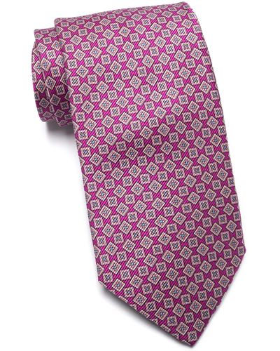 David Donahue Neat Medallion Extra Long Silk Tie - Pink