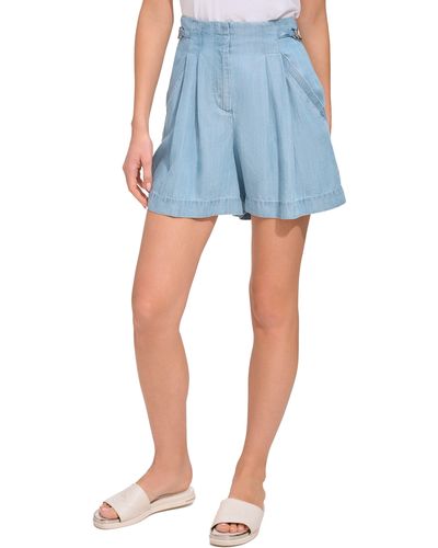 DKNY Pleated Linen Shorts - Blue