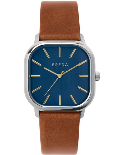 Breda Visser Square Leather Strap Watch - Blue