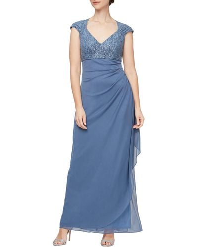 Alex Evenings Cap Sleeve Empire Waist Evening Gown - Blue