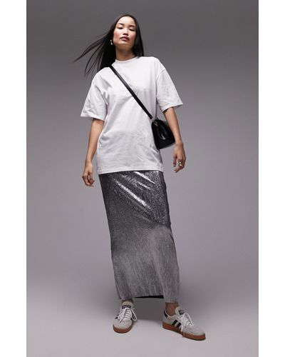 TOPSHOP Textured Metallic Maxi Skirt - Gray