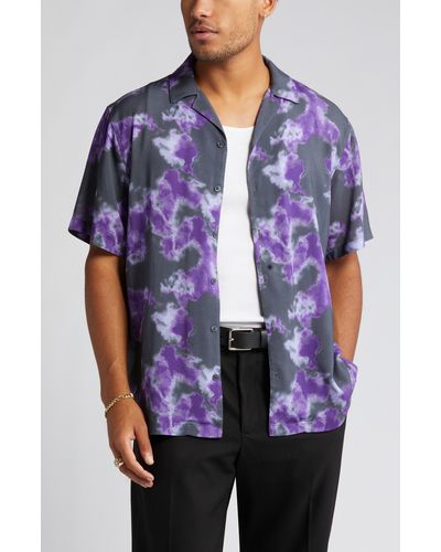 Open Edit Relaxed Fit Sky Print Button-up Camp Shirt - Purple