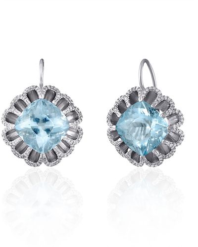 Mindi Mond Floating Aquamarine & Diamond Drop Earrings - Blue