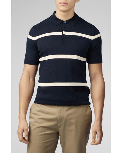 Ben Sherman Argyle Stripe Polo Sweater - Blue