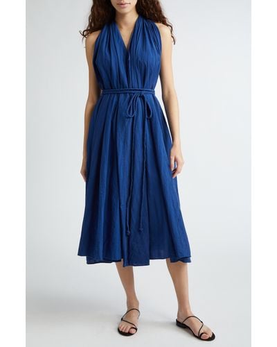 MILLE Marilyn Belted Sleeveless Cotton Midi Dress - Blue
