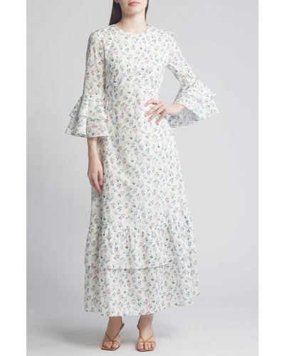 Liberty Gala Floral Tiered Cotton Maxi Dress - White