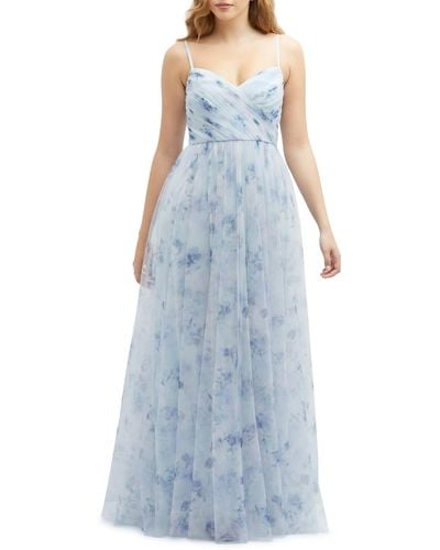 Dessy Collection Floral A-line Chiffon Gown - Blue