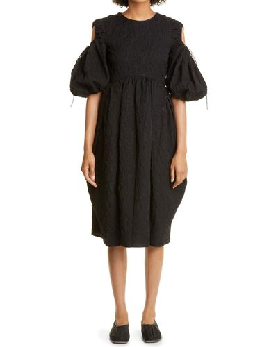 Cecilie Bahnsen Eero Cold Shoulder Puff Sleeve Cotton Blend Dress - Black